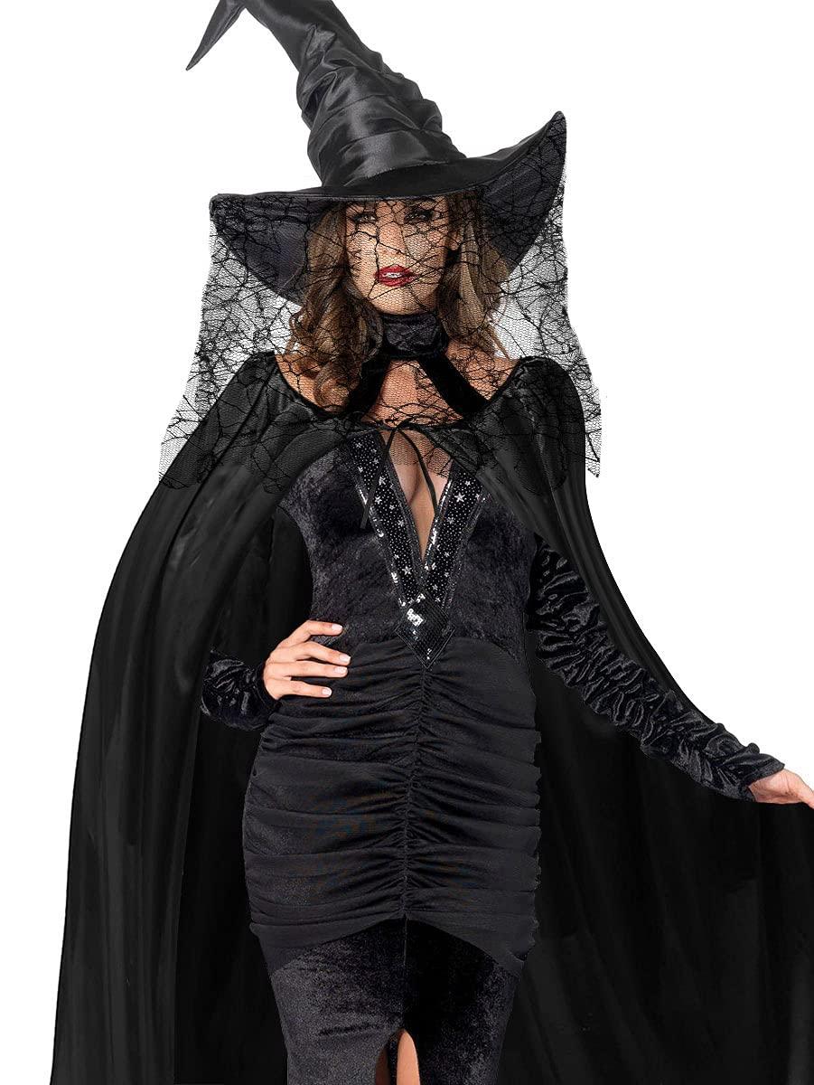 HOMELEX Unisex Black Velvet Adult Cape Full Length Hooded Robe Halloween Cloak - HOMELEX