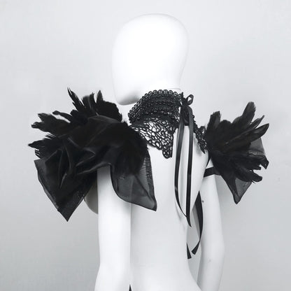 HOMELEX Feather Shawl Collar with Gothic Victorian Natural Feathers Cape Choker Halloween Costumes (Black-Style-3) - HOMELEX