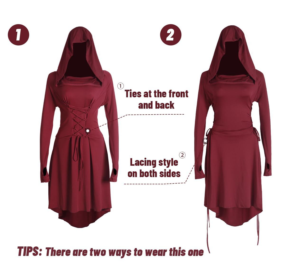 HOMELEX Renaissance Hood Dress for Women Medieval Ren Fair Halloween Hooded Cloak Robes Costume - HOMELEX