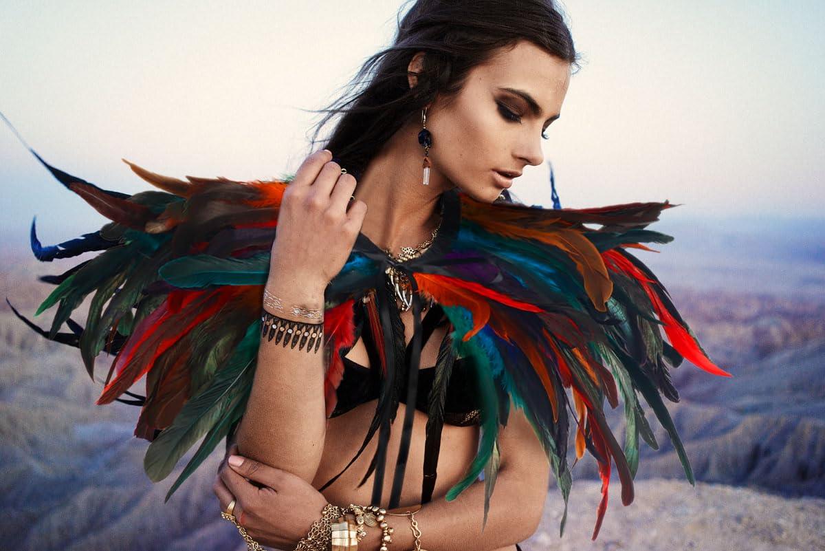 HOMELEX Black Witch Feather Collar Crow Shawl Costume Halloween Swan Wings Accessories Cape for Women - HOMELEX