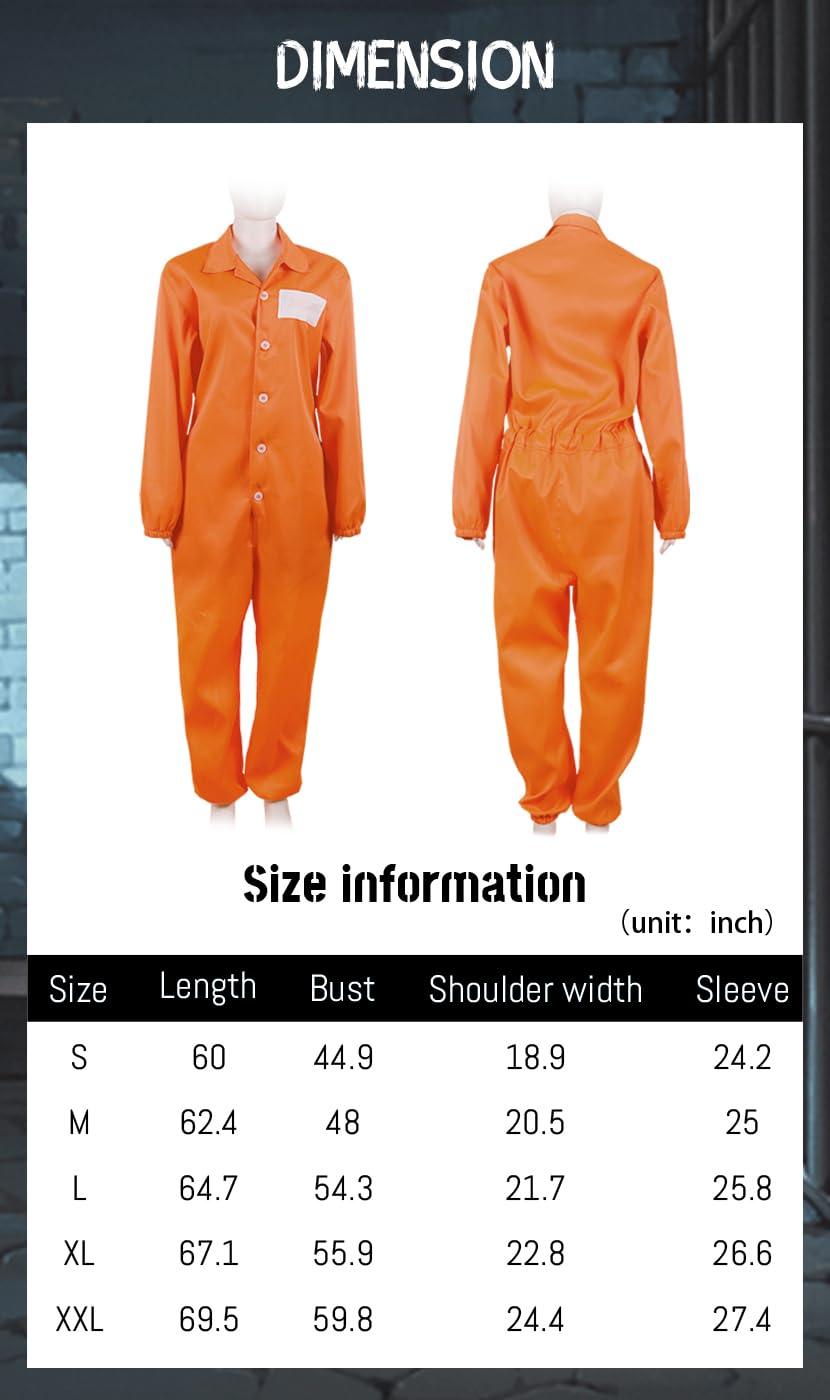 HOMELEX Orange Prison Jumpsuit Costume Mens Halloween Inmate Outfit Adult Jail Uniform - HOMELEX