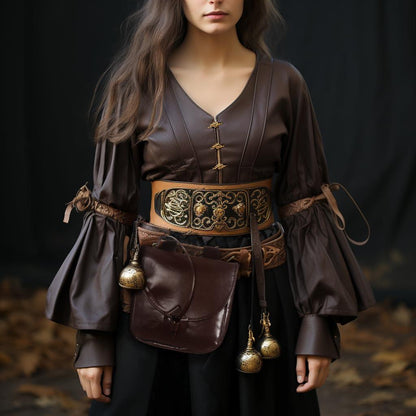 HOMELEX Renaissance Belt Pouch - Medieval Leather Bag for Halloween Faire Costume Accessories - HOMELEX