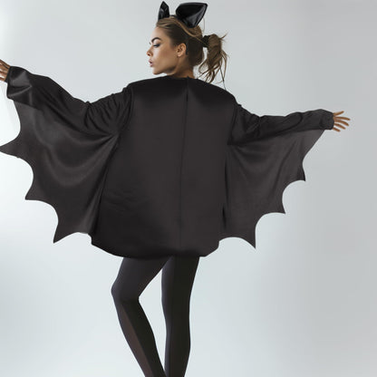 HOMELEX Bat Costume Unisex Adult Cosplay Jumpsuit Halloween Black One-Piece with Bat Ears - HOMELEX