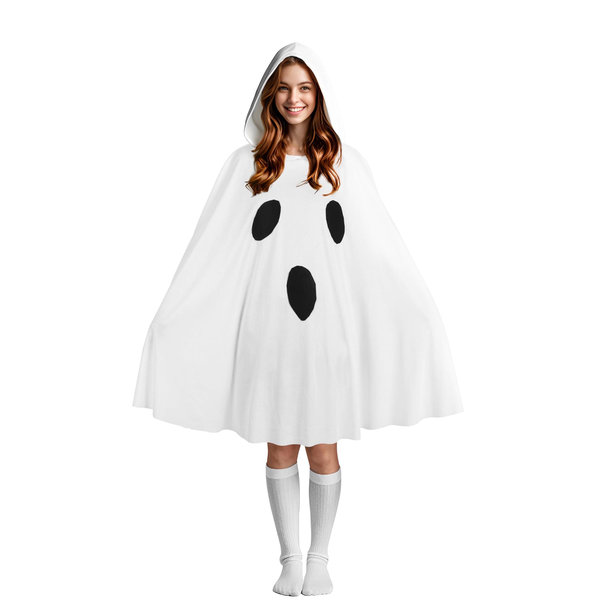 HOMELEX White Ghost Poncho for adult Halloween Costume Women with Attached Hood - HOMELEX