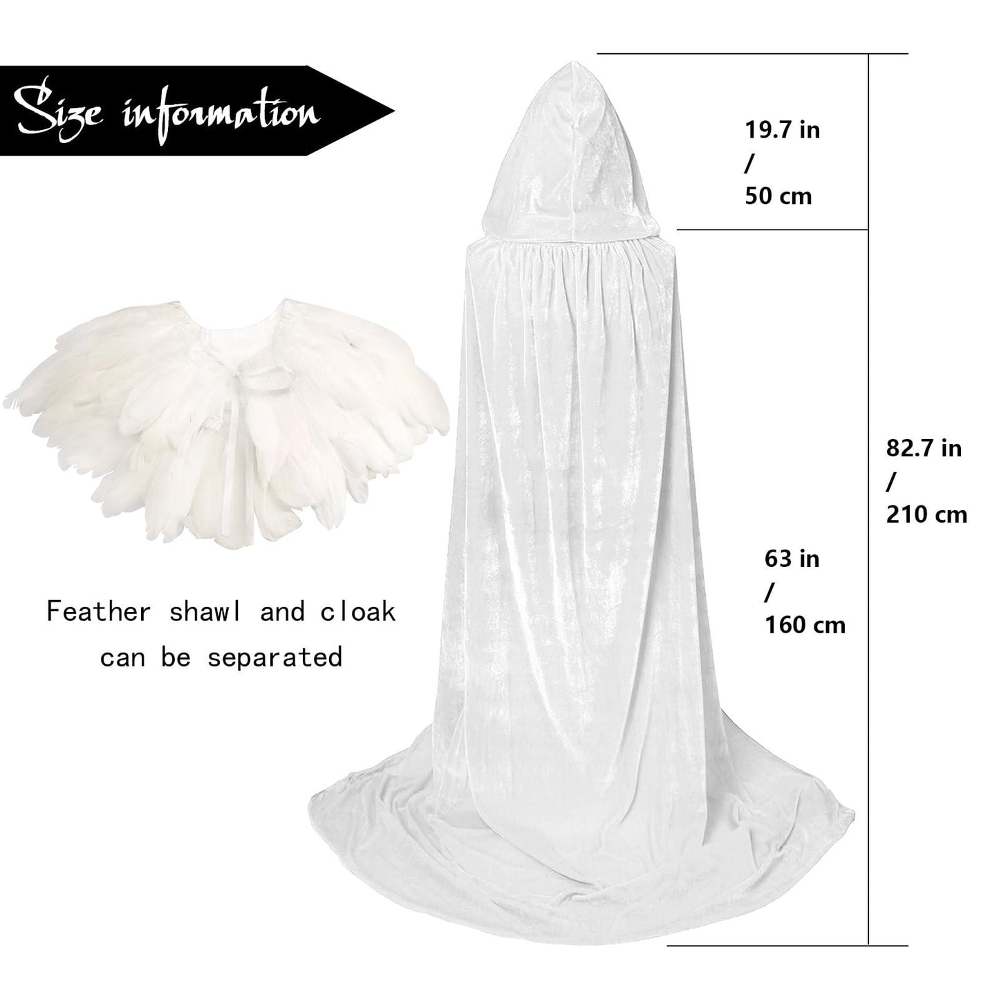 HOMELEX Unisex Solid Velvet Adult Full Length Hooded Robe Cape with Classic Gothic Feather Cloak Suit - HOMELEX