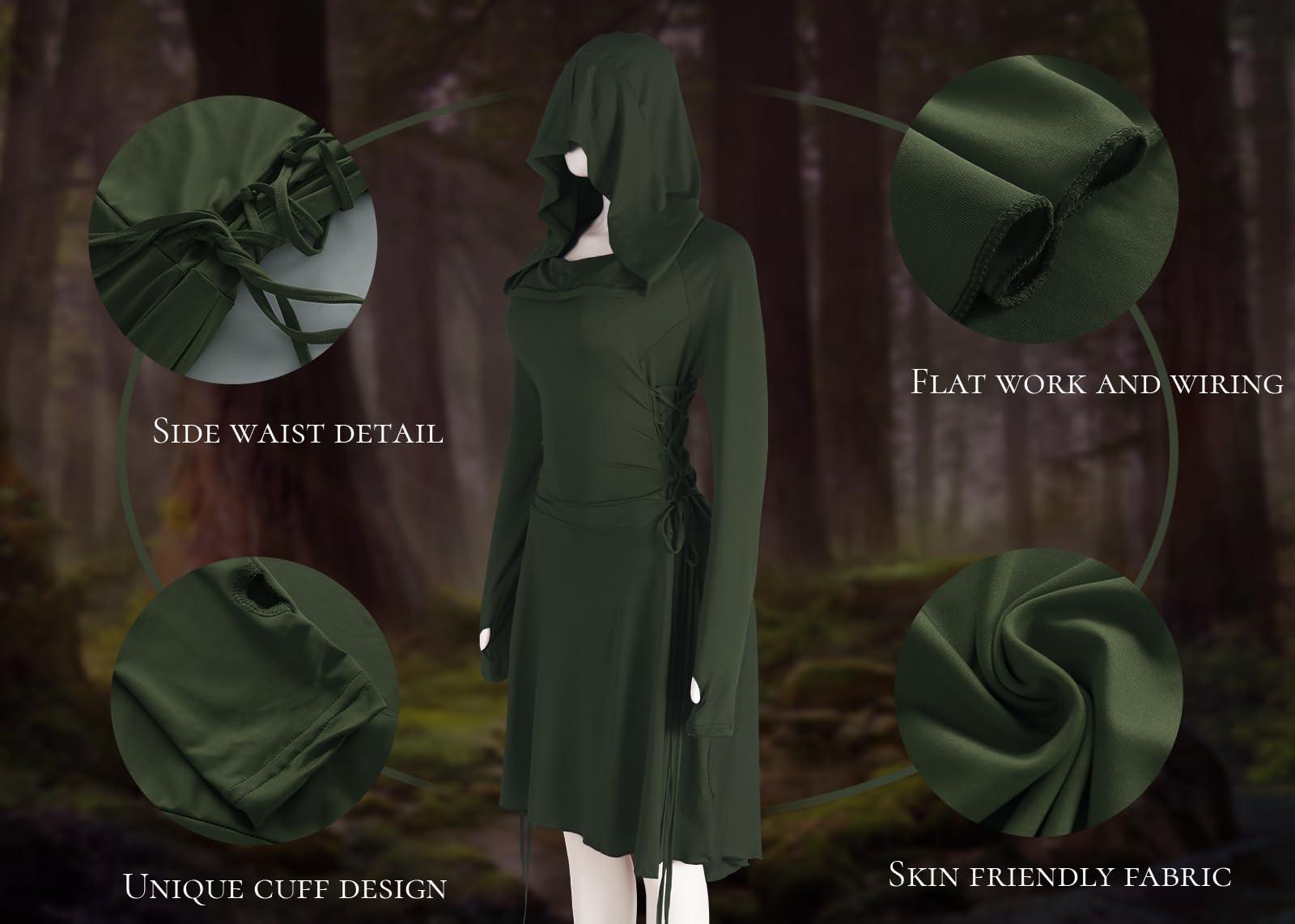 HOMELEX Renaissance Hood Dress for Women Medieval Ren Fair Halloween Hooded Cloak Robes Costume - HOMELEX