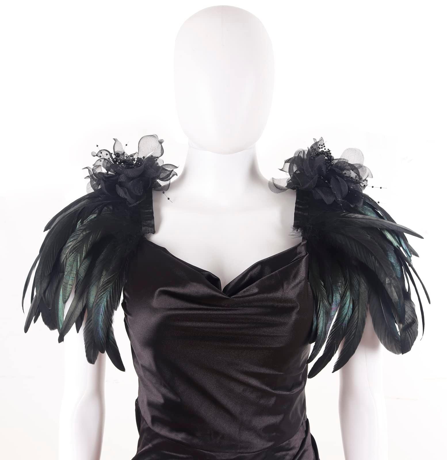 HOMELEX Shoulder Pad with Feathers Wings - Feather Harness Carnival Costumes for Women Masquerade Ball Raven Costume - HOMELEX