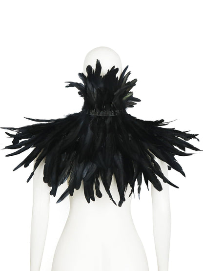 HOMELEX Black Witch Feather Collar Crow Shawl Costume Halloween Swan Wings Accessories Cape for Women - HOMELEX