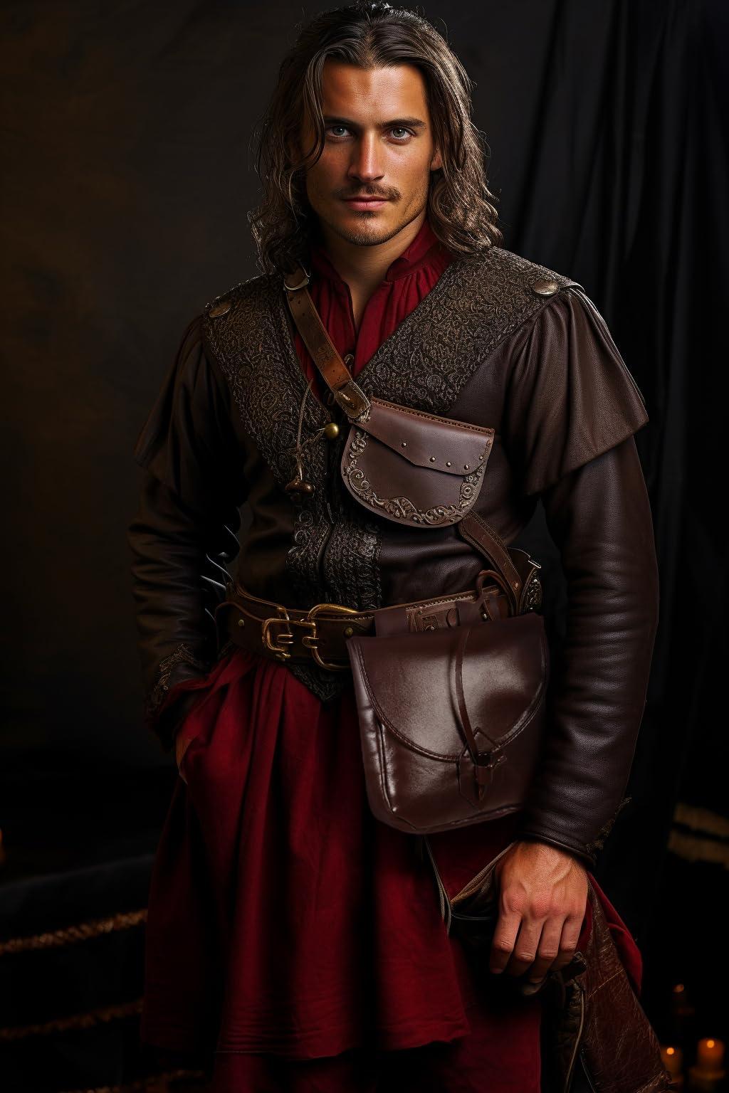 HOMELEX Renaissance Belt Pouch - Medieval Leather Bag for Halloween Faire Costume Accessories - HOMELEX