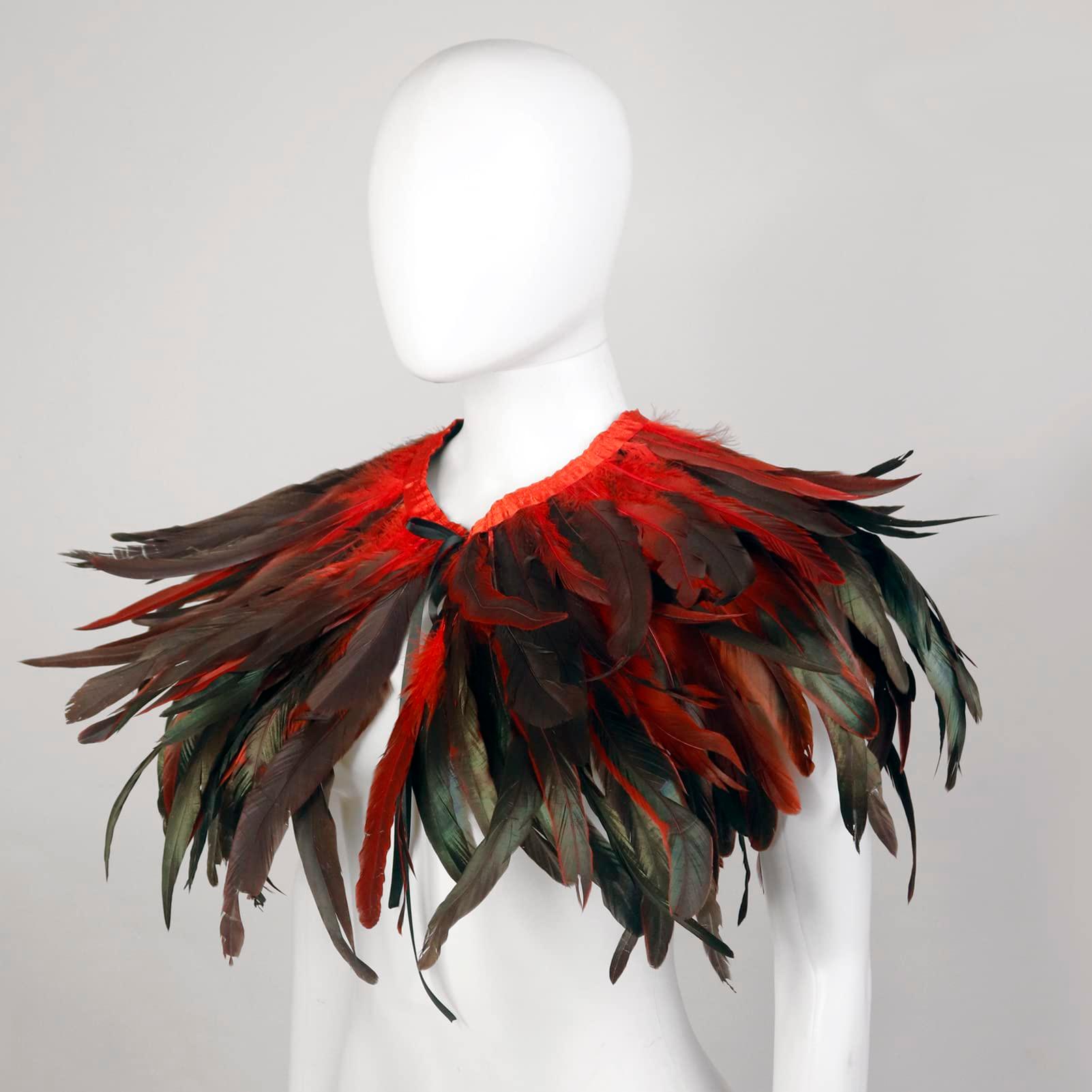 Feather Shawl for Women - Crow Feathers Collar Halloween Swan Cape Witch Costume Accessories - HOMELEX