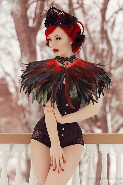Feather Shawl for Women - Crow Feathers Collar Halloween Swan Cape Witch Costume Accessories - HOMELEX