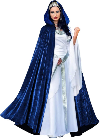 HOMELEX Black Witch Velvet Cloak Halloween Hooded Cape Queen King Robe Outfit Renaissance Medieval Costume - HOMELEX