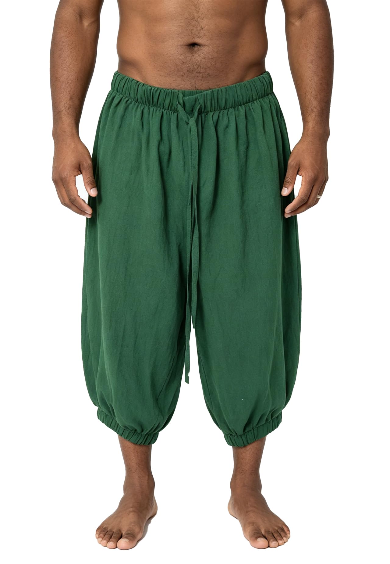 Loose-fit cropped shorts with drawstring, dark green