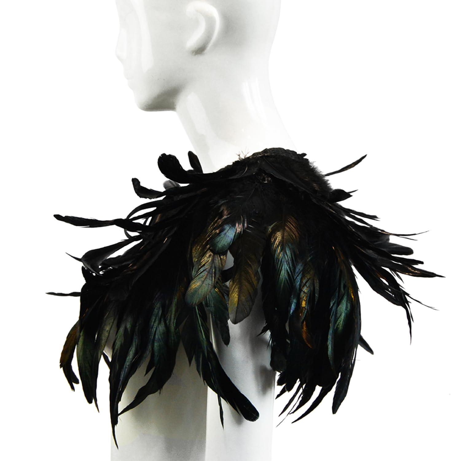 HOMELEX Black Witch Feather Collar Crow Shawl Costume Halloween Swan Wings Accessories Cape for Women - HOMELEX