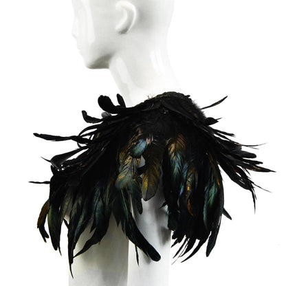 HOMELEX Black Witch Feather Collar Crow Shawl Costume Halloween Swan Wings Accessories Cape for Women - HOMELEX