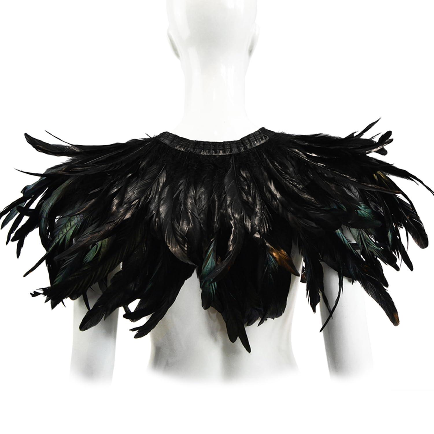HOMELEX Black Witch Feather Collar Crow Shawl Costume Halloween Swan Wings Accessories Cape for Women - HOMELEX
