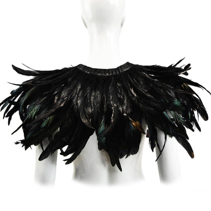 HOMELEX Black Witch Feather Collar Crow Shawl Costume Halloween Swan Wings Accessories Cape for Women - HOMELEX