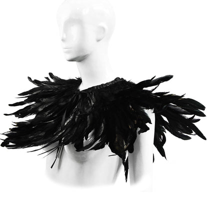 HOMELEX Black Witch Feather Collar Crow Shawl Costume Halloween Swan Wings Accessories Cape for Women - HOMELEX