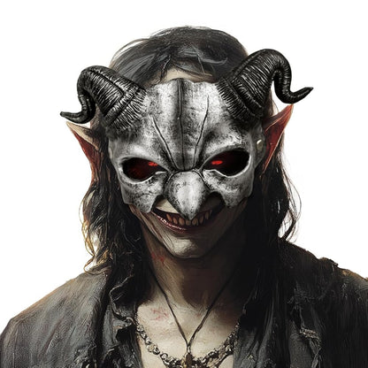 1pc Halloween Devil Half Face Mask with Curled Horns, Red Eye Accents for Cosplay Party