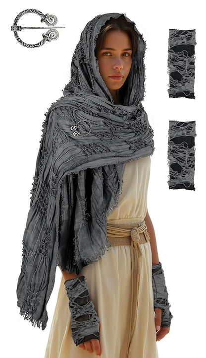 Hooded scarf with fingerless gloves, grunge design