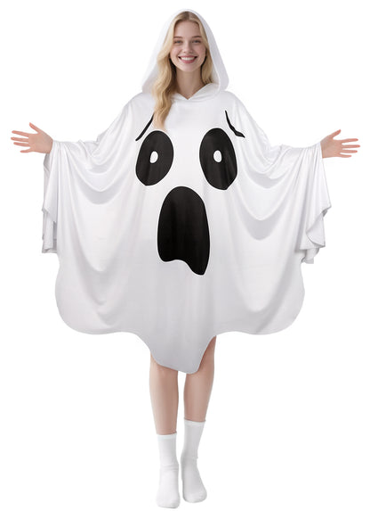White Ghost Poncho Costume with Attached Hood