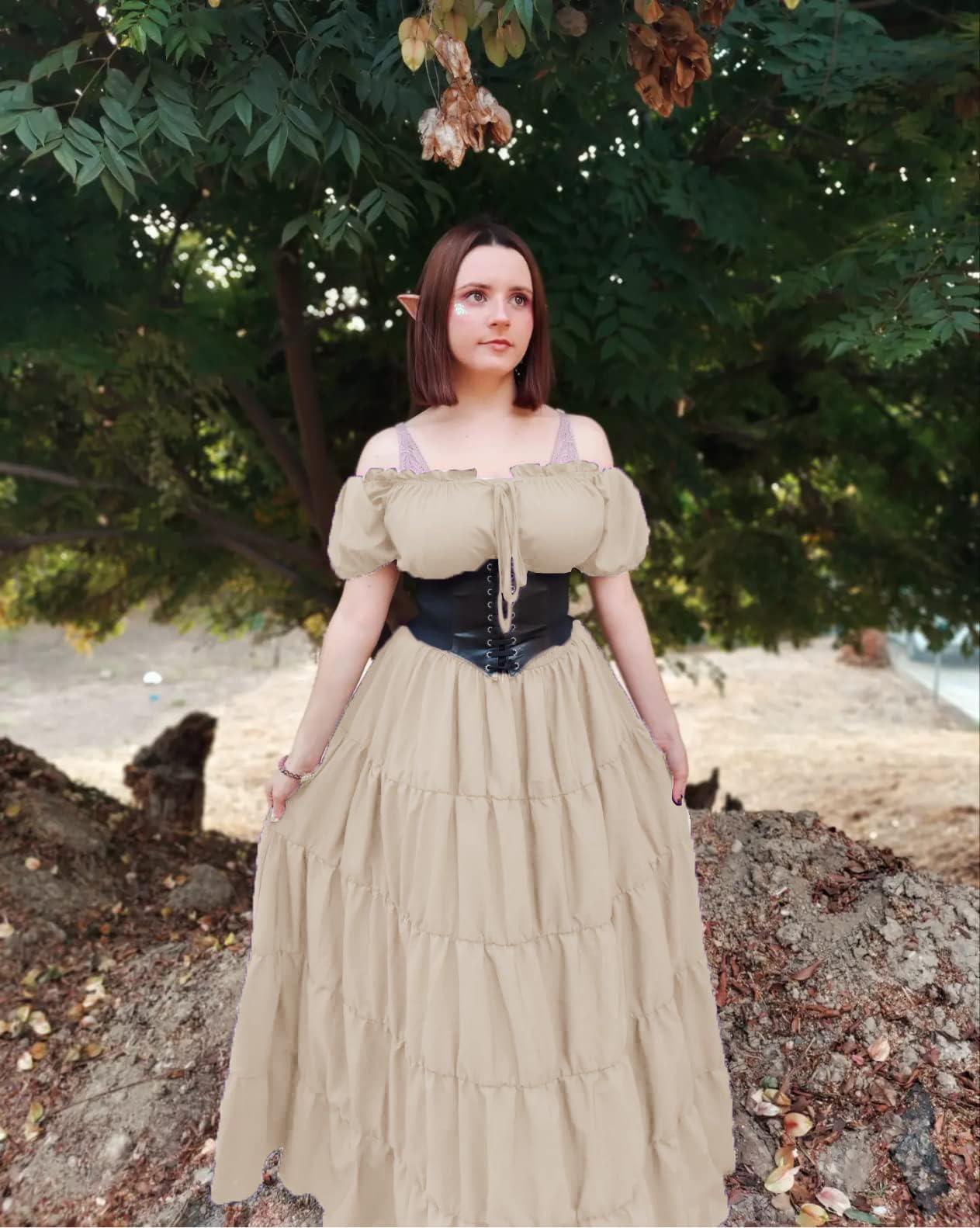 HOMELEX Renaissance Dress Women - Medieval Peasant Costume Plus Size Day of The Dead Dress - HOMELEX