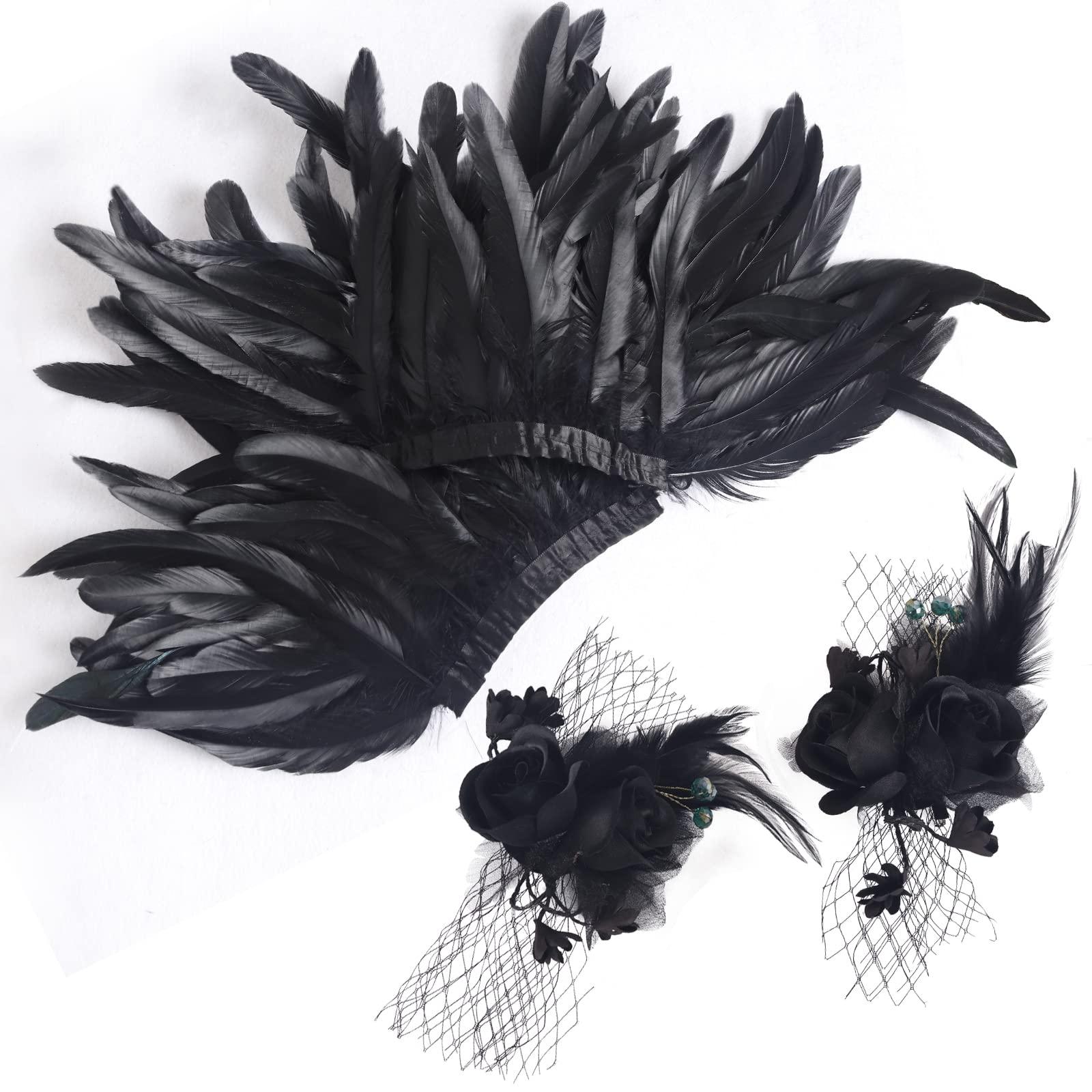 HOMELEX Shoulder Pad with Feathers Wings - Feather Harness Carnival Costumes for Women Masquerade Ball Raven Costume - HOMELEX