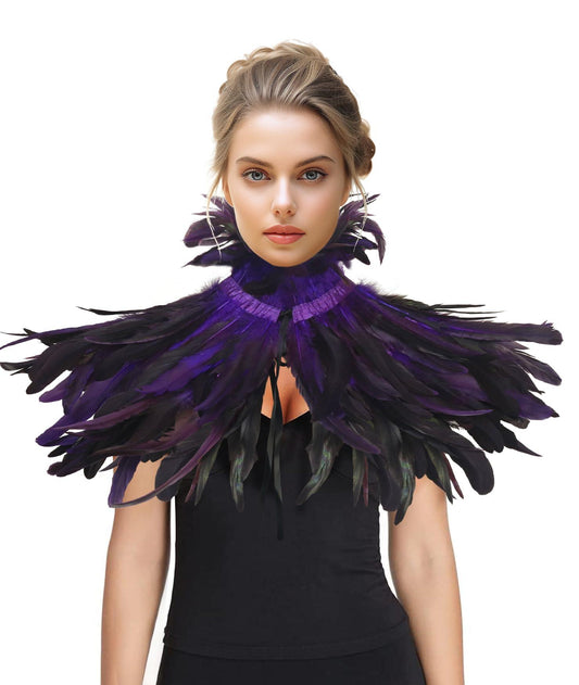 Feather Shawl for Women - Crow Feathers Collar Halloween Swan Cape Witch Costume Accessories - HOMELEX