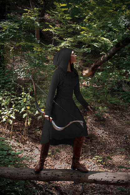 HOMELEX Renaissance Dress with Hood for Women - Medieval Ren Fair Hooded Cloak Halloween Robes Costume Black - HOMELEX