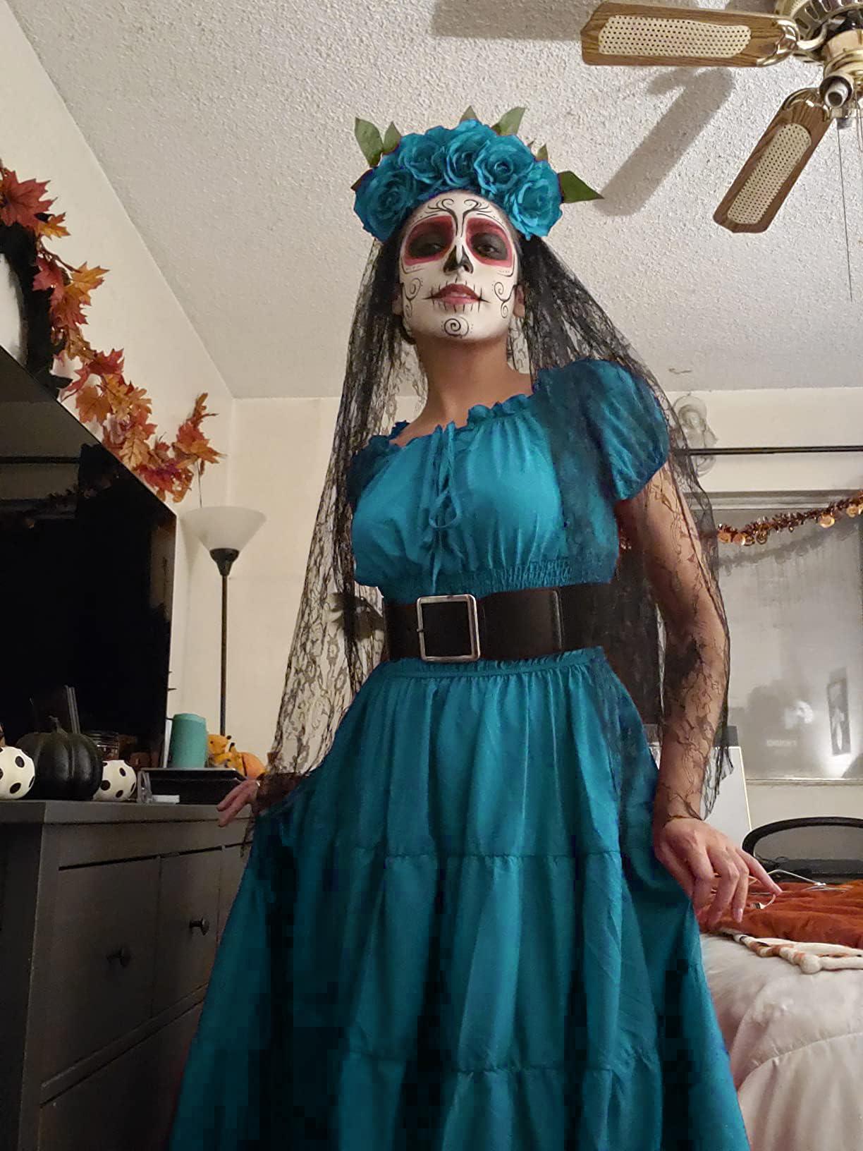 HOMELEX Renaissance Dress Women - Medieval Peasant Costume Plus Size Day of The Dead Dress - HOMELEX