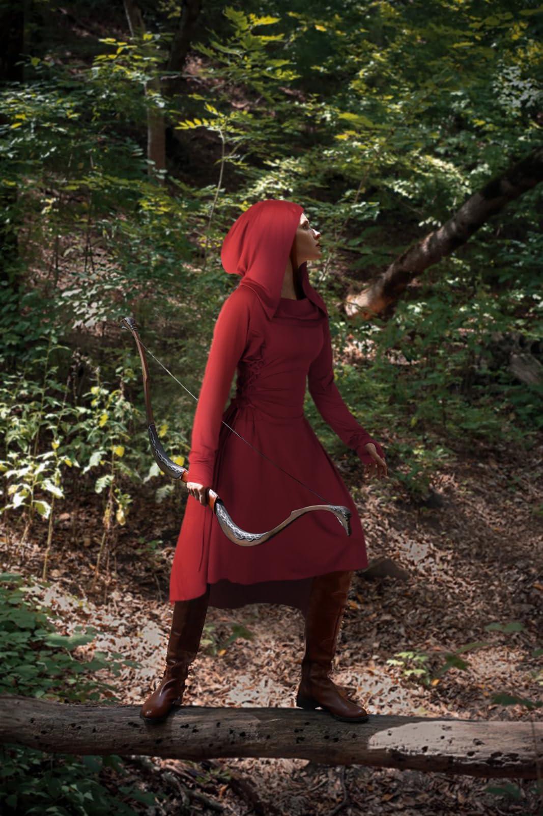 HOMELEX Renaissance Hood Dress for Women Medieval Ren Fair Halloween Hooded Cloak Robes Costume - HOMELEX