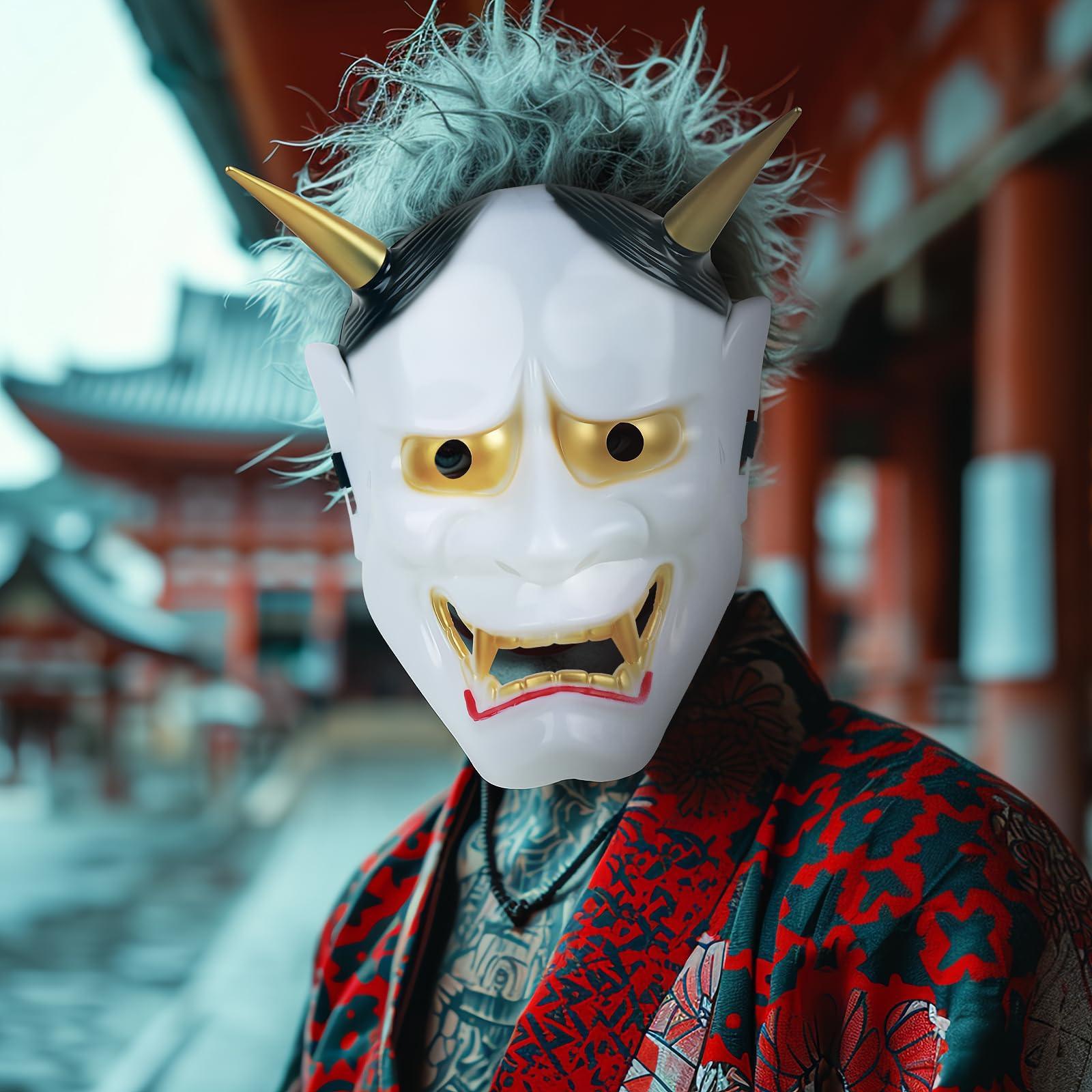 HOMELEX Samurai Hannya Oni Mask Japanese Airsoft Demon Cosplay Costume Prajna Ghostface Horror Props - HOMELEX