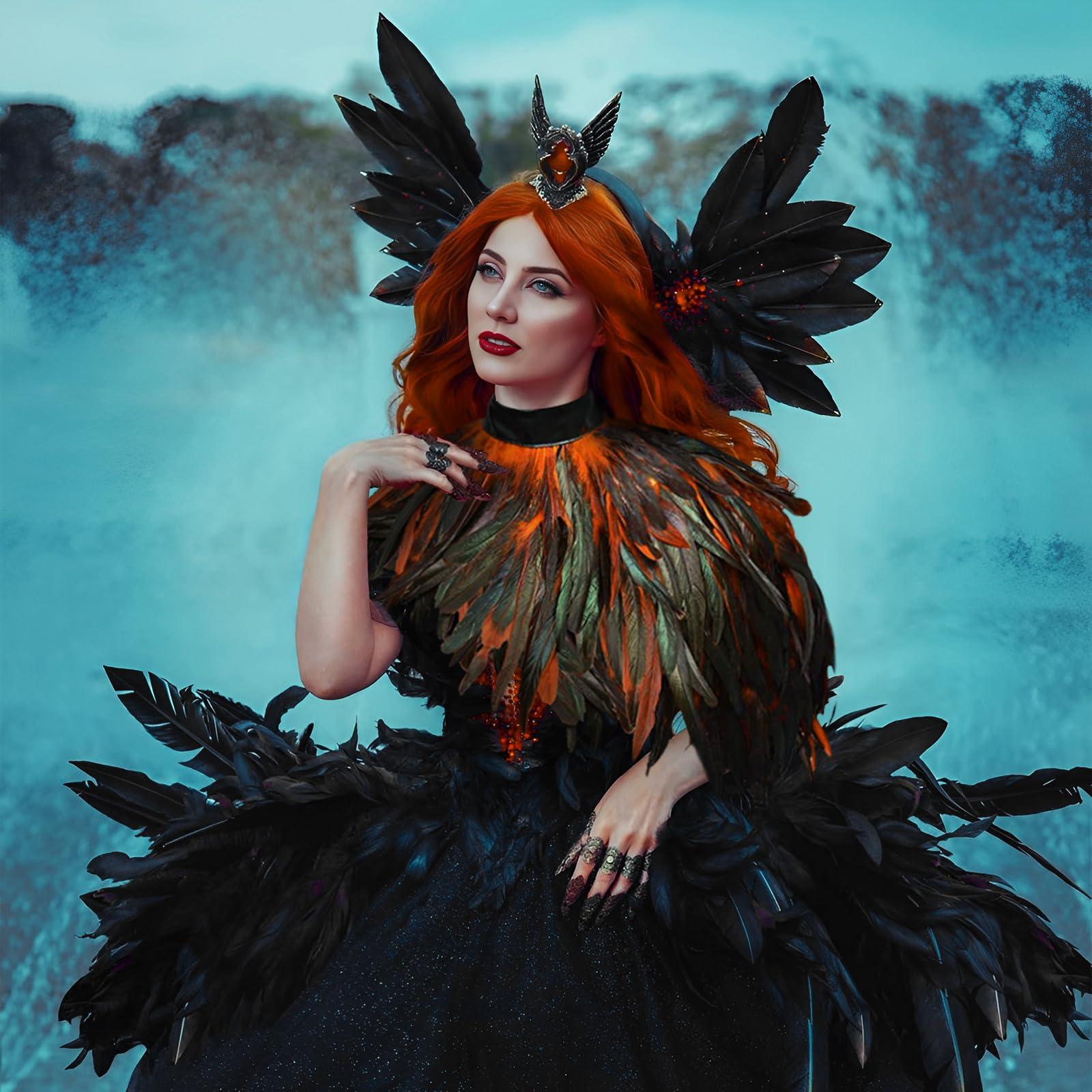 HOMELEX Feather Cape Shawl Costume Black Witch Wings Collar Adult Crow Neck - HOMELEX