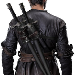 Medieval Leather Back Sword Shoulder Frog - Adjustable Sheath Holster Renaissance Warrior Costume Accessory