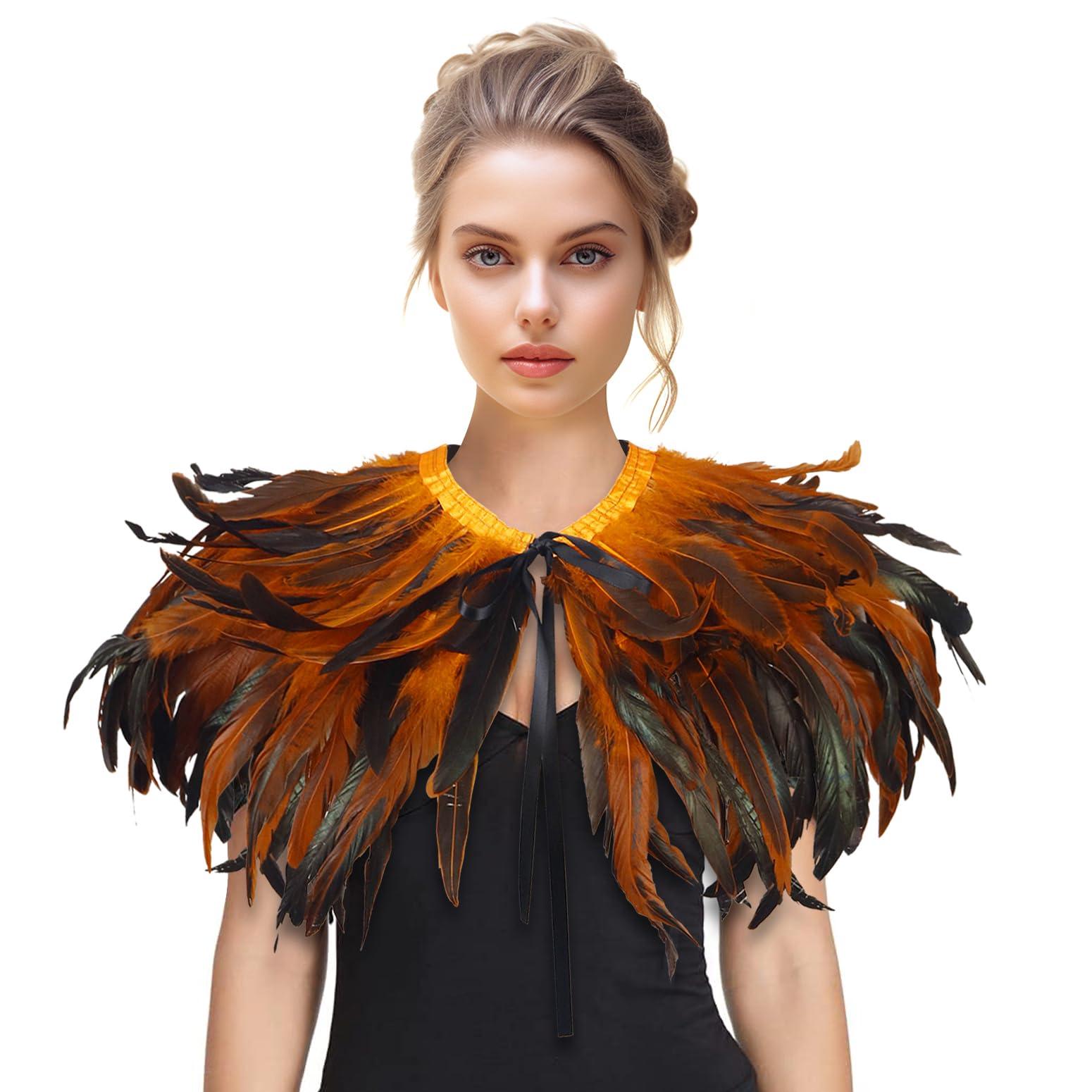 Feather Shawl for Women - Crow Feathers Collar Halloween Swan Cape Witch Costume Accessories - HOMELEX