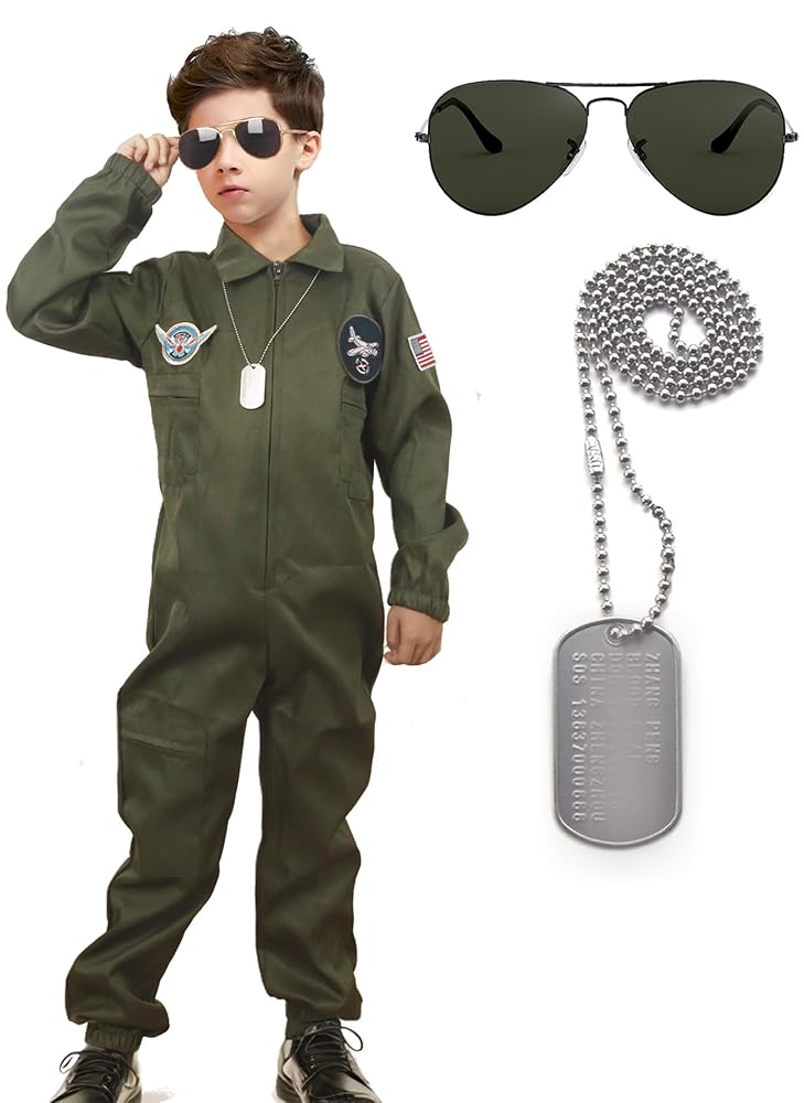 Flight jumpsuit with patches and accessories