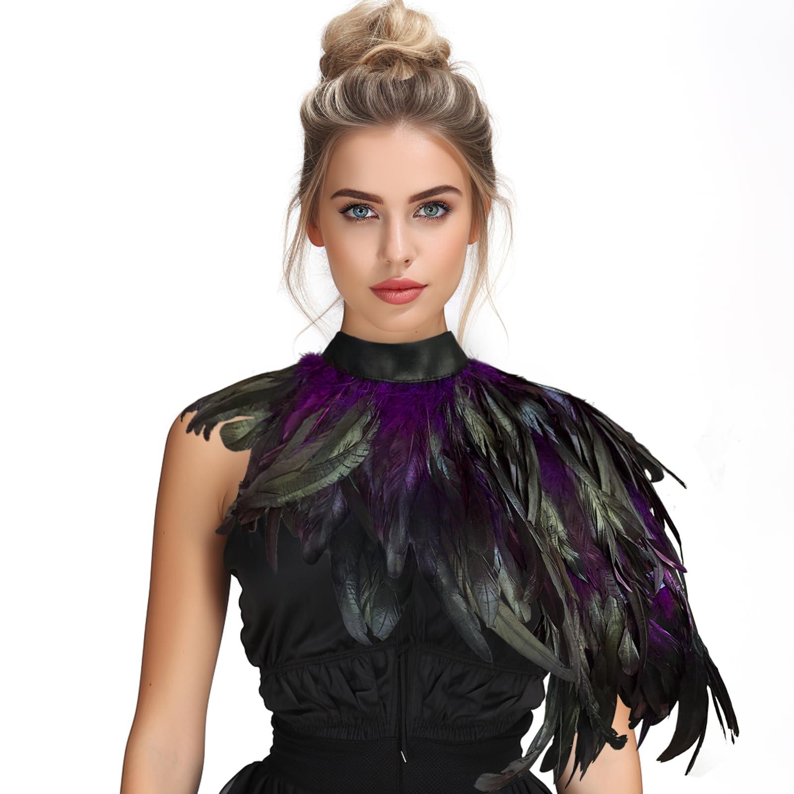 HOMELEX Feather Cape Shawl Costume Black Witch Wings Collar Adult Crow Neck - HOMELEX