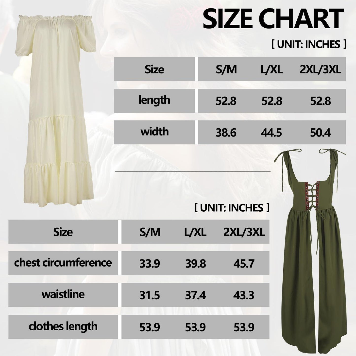 HOMELEX Renaissance Dress Women - Medieval Elf Costume Plus Size Ren Faire Midevil Festival Outfit - HOMELEX