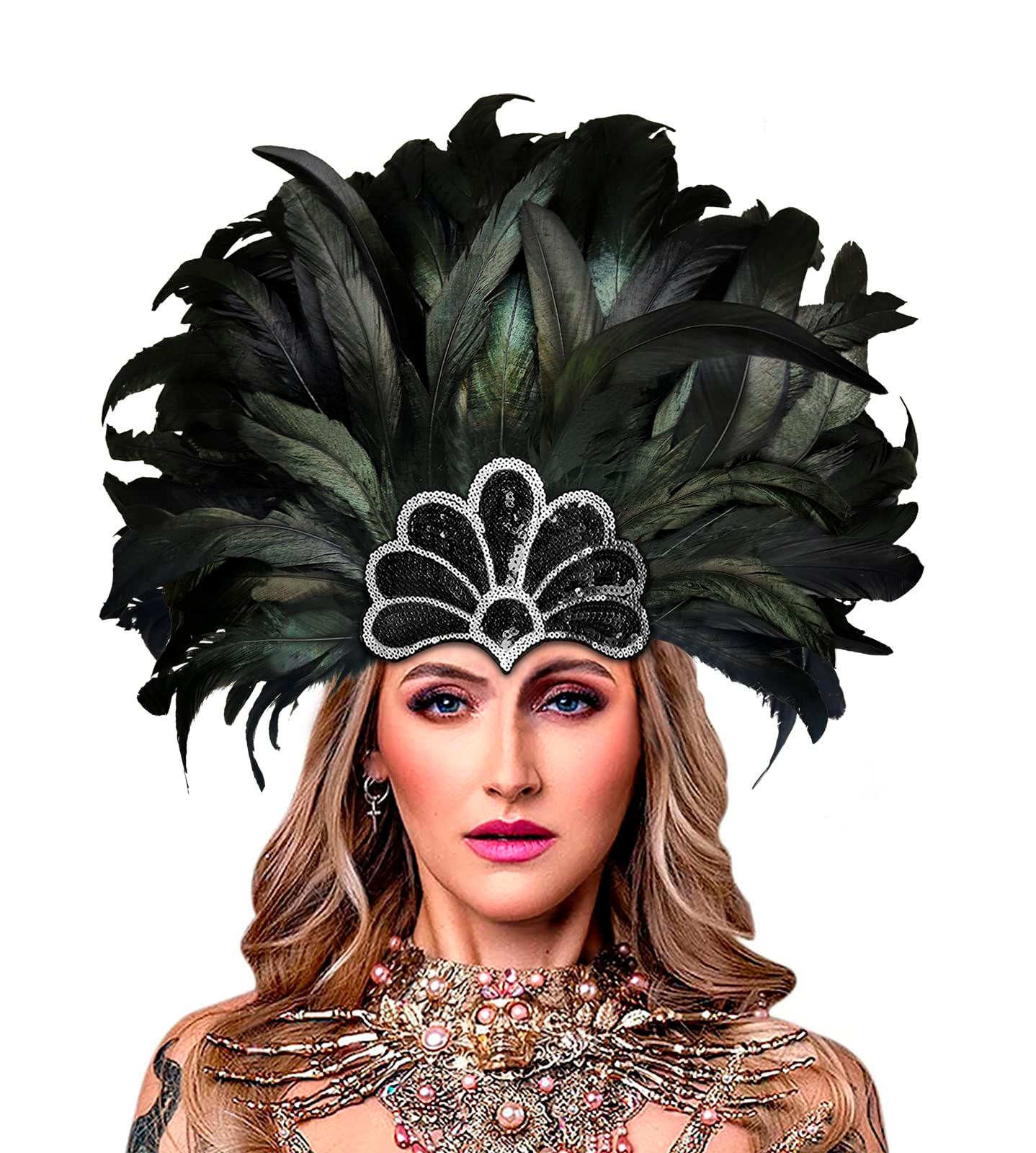 HOMELEX Women's Black Feather Headpiece Carnival Caribbean Headdress Showgirl Accessories - HOMELEX