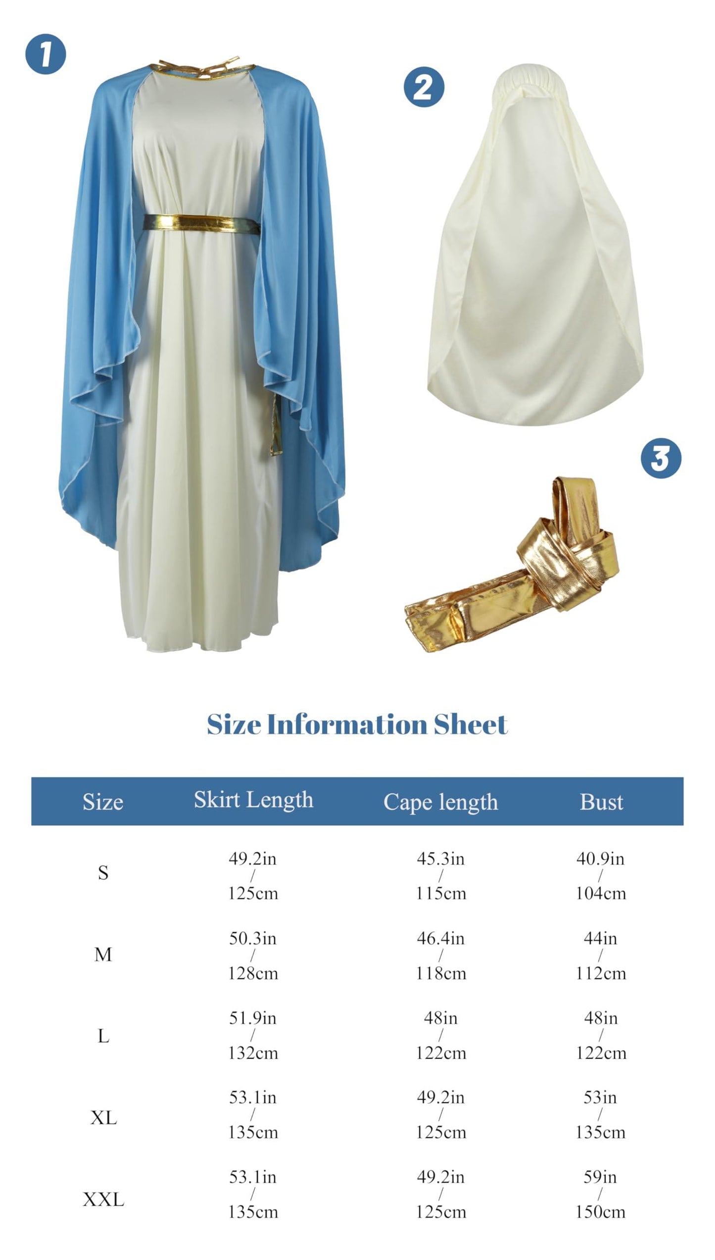 HOMELEX Mary the Virgin Mary Costume Biblical Jesus Adult Robe For Women Easter Saint Halloween Christmas Cosplay - HOMELEX