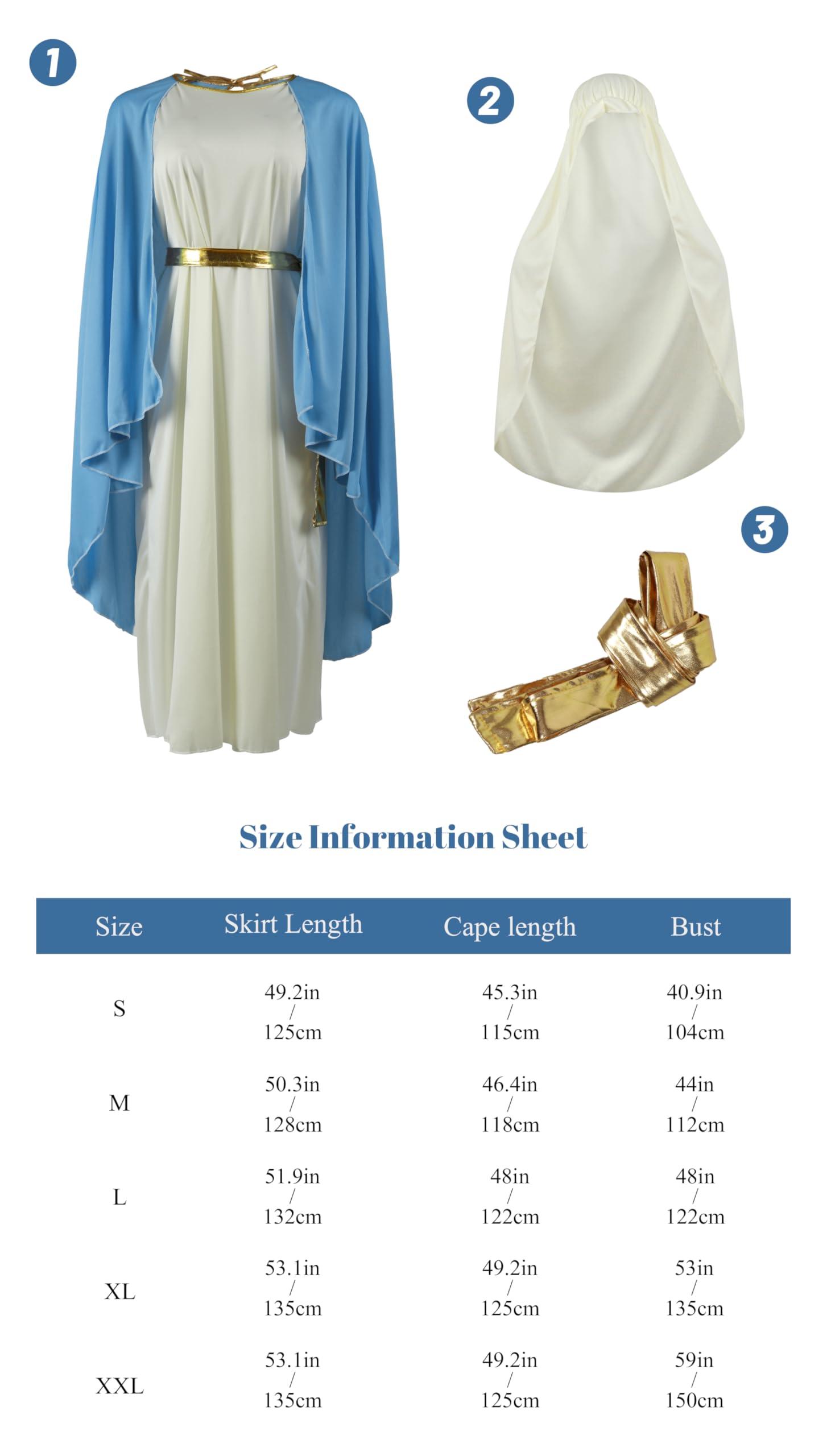 HOMELEX Mary the Virgin Mary Costume Biblical Jesus Adult Robe For Women Easter Saint Halloween Christmas Cosplay - HOMELEX