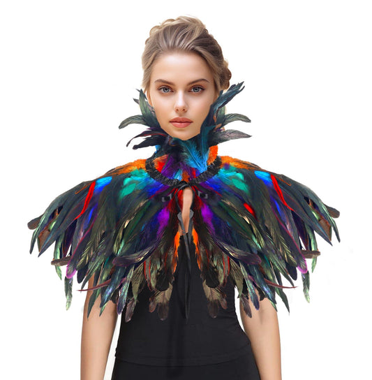 HOMELEX Black Witch Feather Collar Crow Shawl Costume Halloween Swan Wings Accessories Cape for Women - HOMELEX