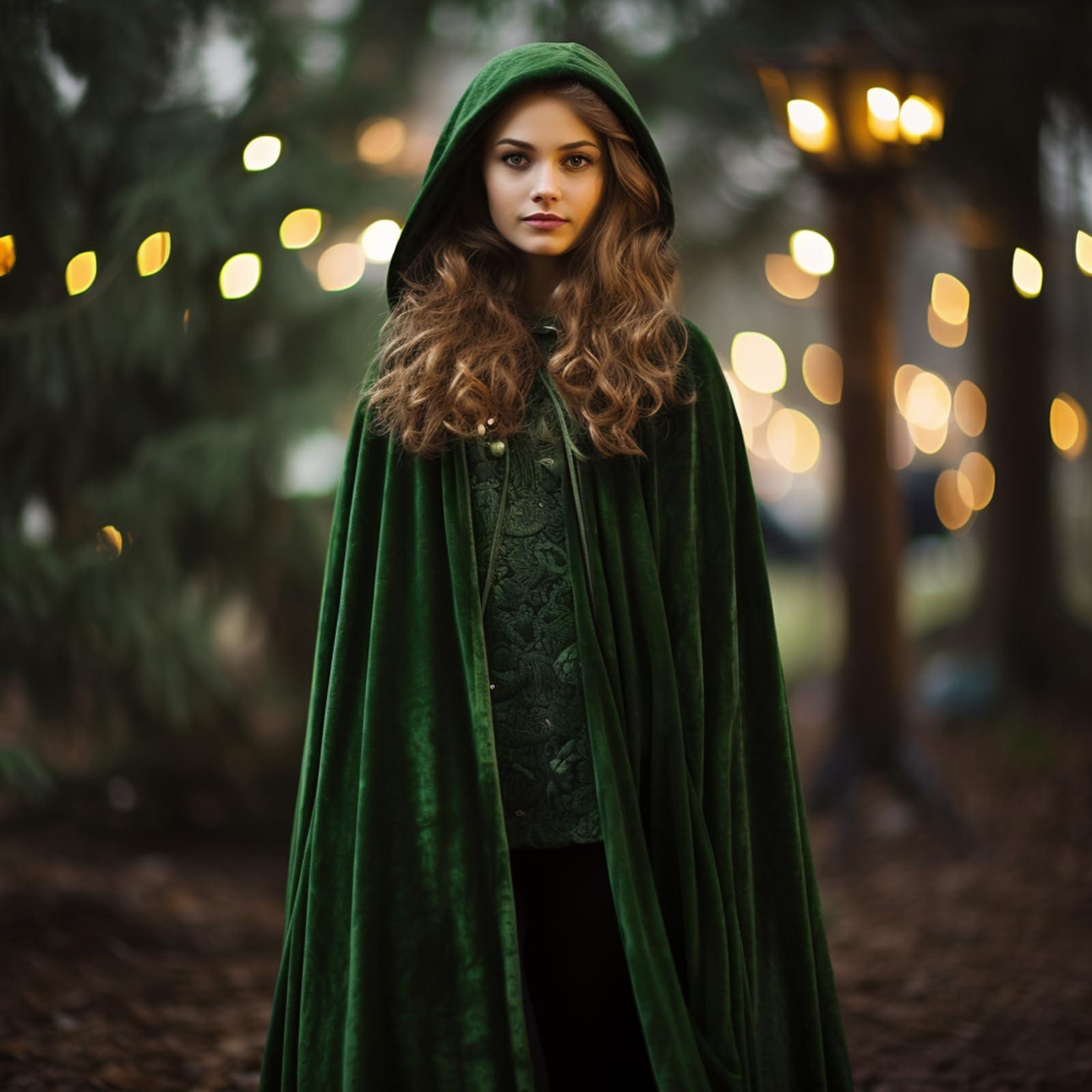 HOMELEX Black Witch Velvet Cloak Halloween Hooded Cape Queen King Robe Outfit Renaissance Medieval Costume - HOMELEX