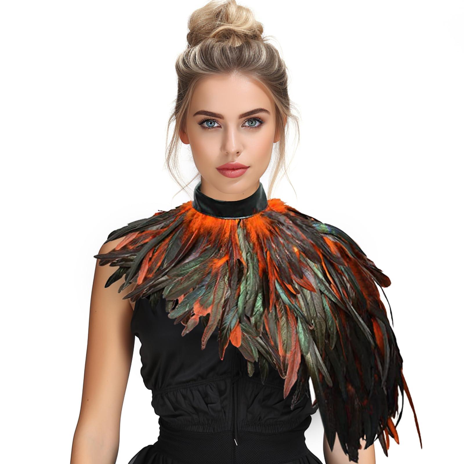 HOMELEX Feather Cape Shawl Costume Black Witch Wings Collar Adult Crow Neck - HOMELEX