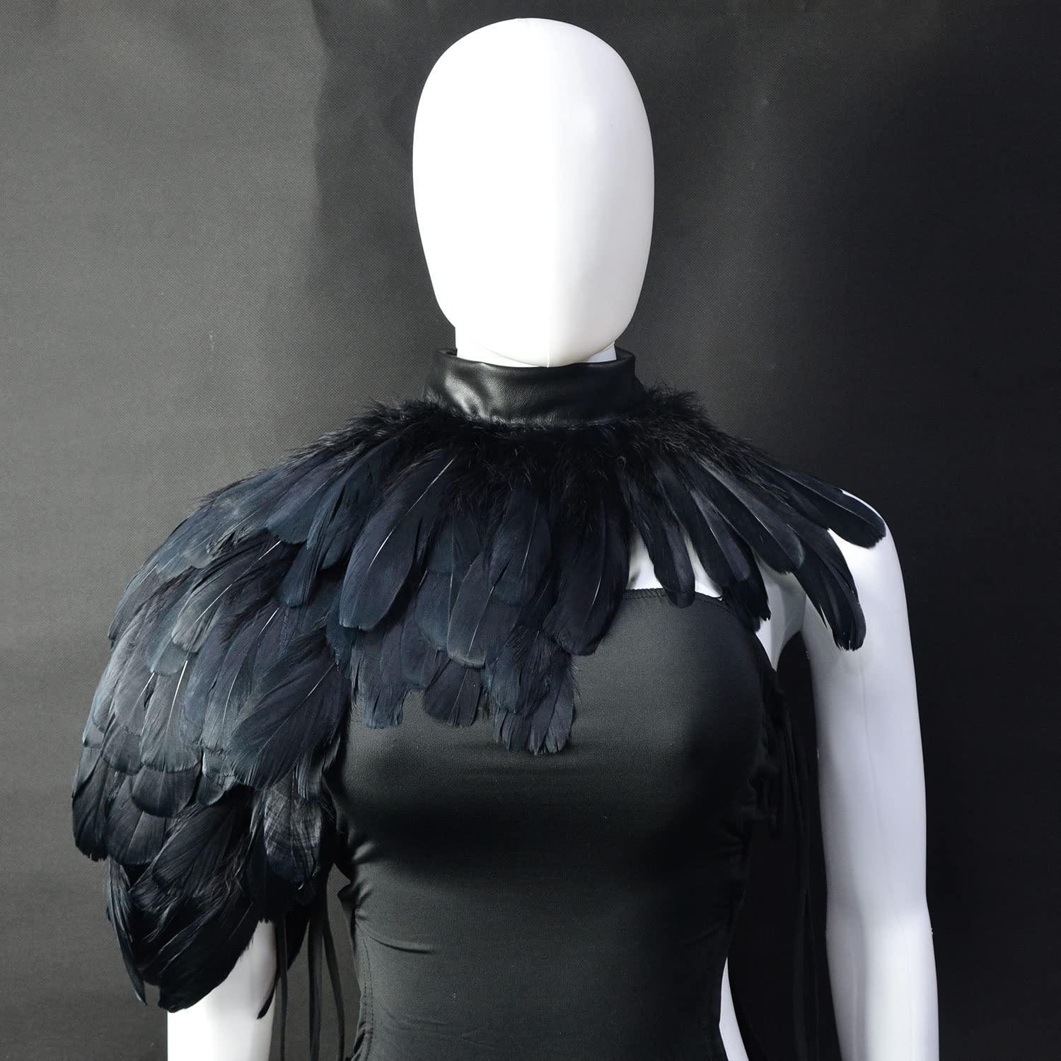 HOMELEX Feather Cape Shawl Costume Black Witch Wings Collar Adult Crow Neck - HOMELEX