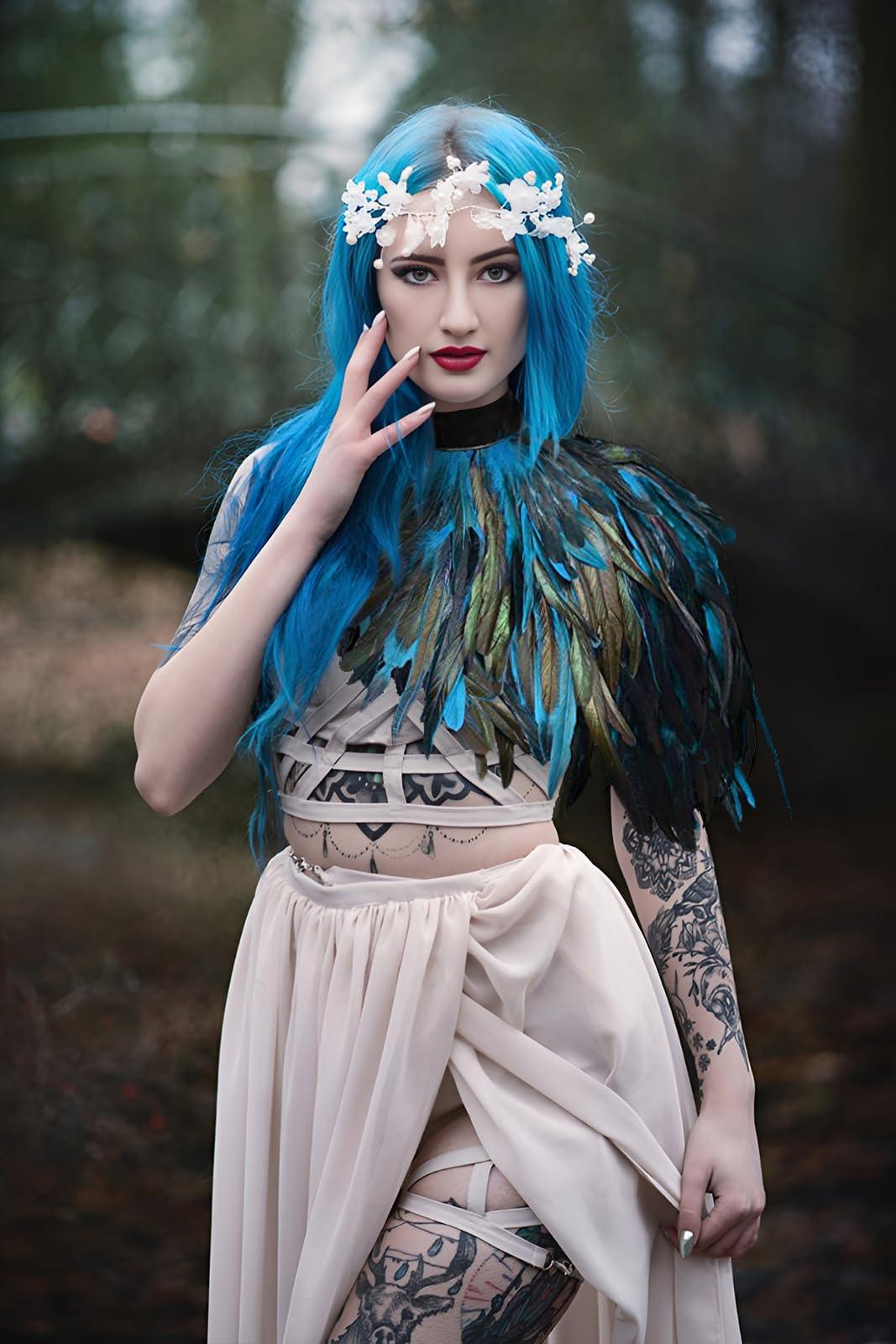 HOMELEX Feather Cape Shawl Costume Black Witch Wings Collar Adult Crow Neck - HOMELEX