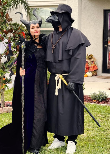 HOMELEX Evil Queen Horns with Feather Cape Shawl Set Black Halloween Costume for Women - HOMELEX