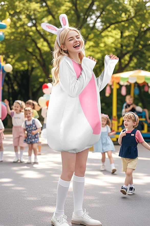 HOMELEX Rabbit Costume Unisex Adult Woman Halloween Animals Jumpsuit One-Piece with Rabbit Ears