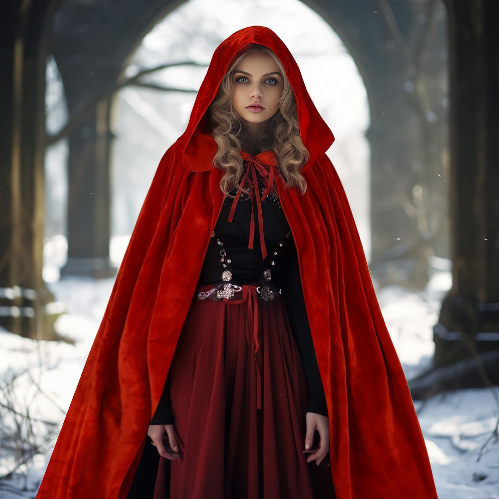 HOMELEX Black Witch Velvet Cloak Halloween Hooded Cape Queen King Robe Outfit Renaissance Medieval Costume - HOMELEX