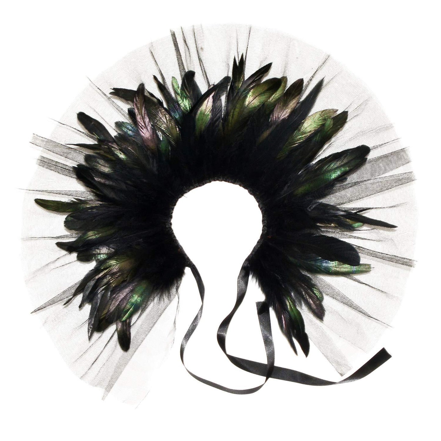 Feather Lace Shawl for Women - Gothic Feathers Crow Costume Witch Halloween Cape Accessories - HOMELEX